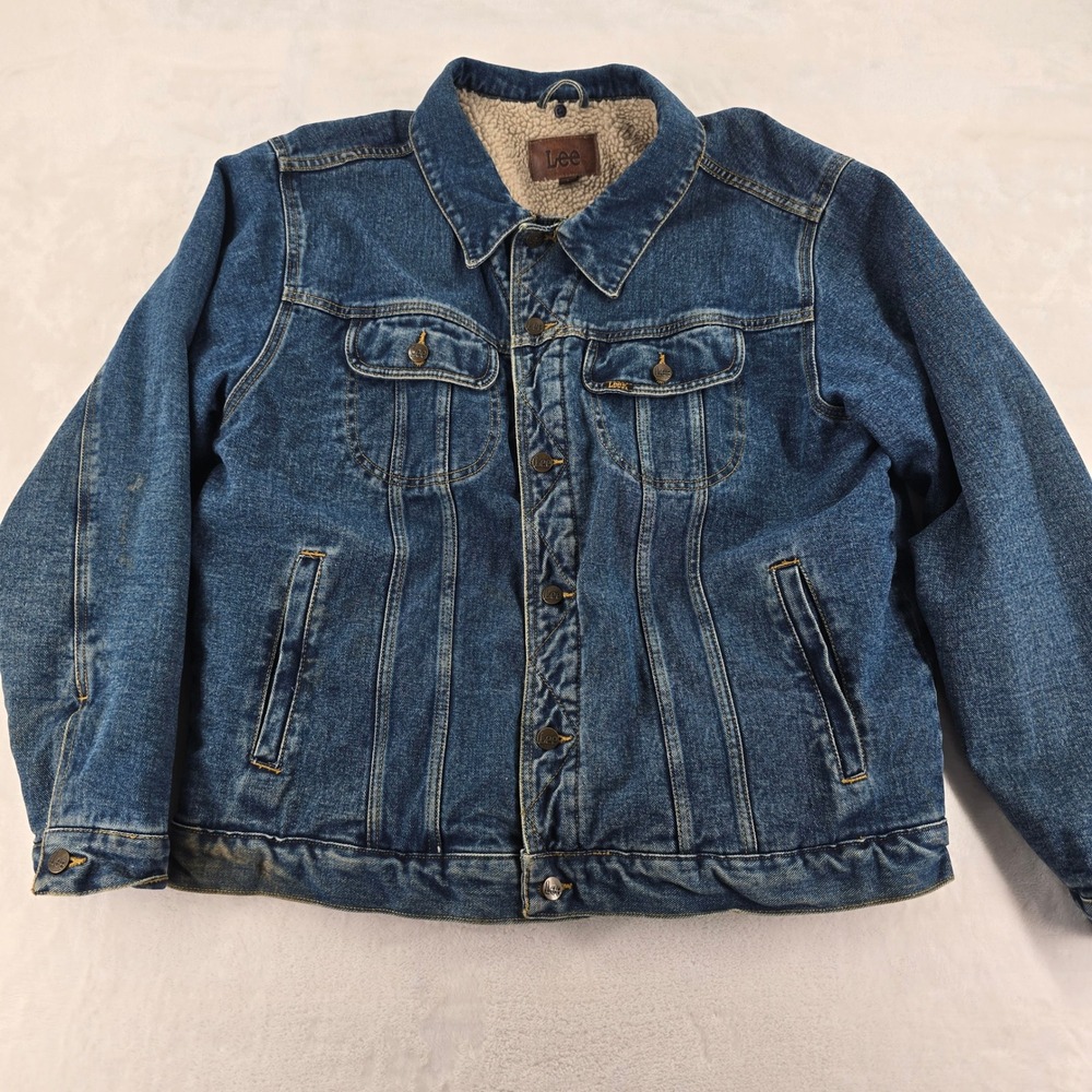 Lee Denim Jacket Mens Large Trucker Blue Sherpa Lined LM45154 Cotton